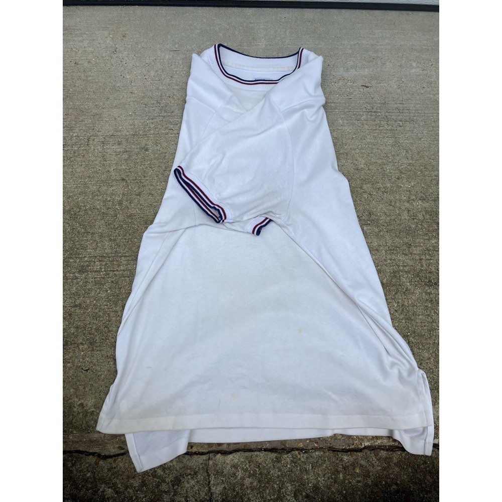 Vintage 70's Stan Smith Duofold White Tennis Polo Shirt Size Large Made In USA - Picture 2 of 11